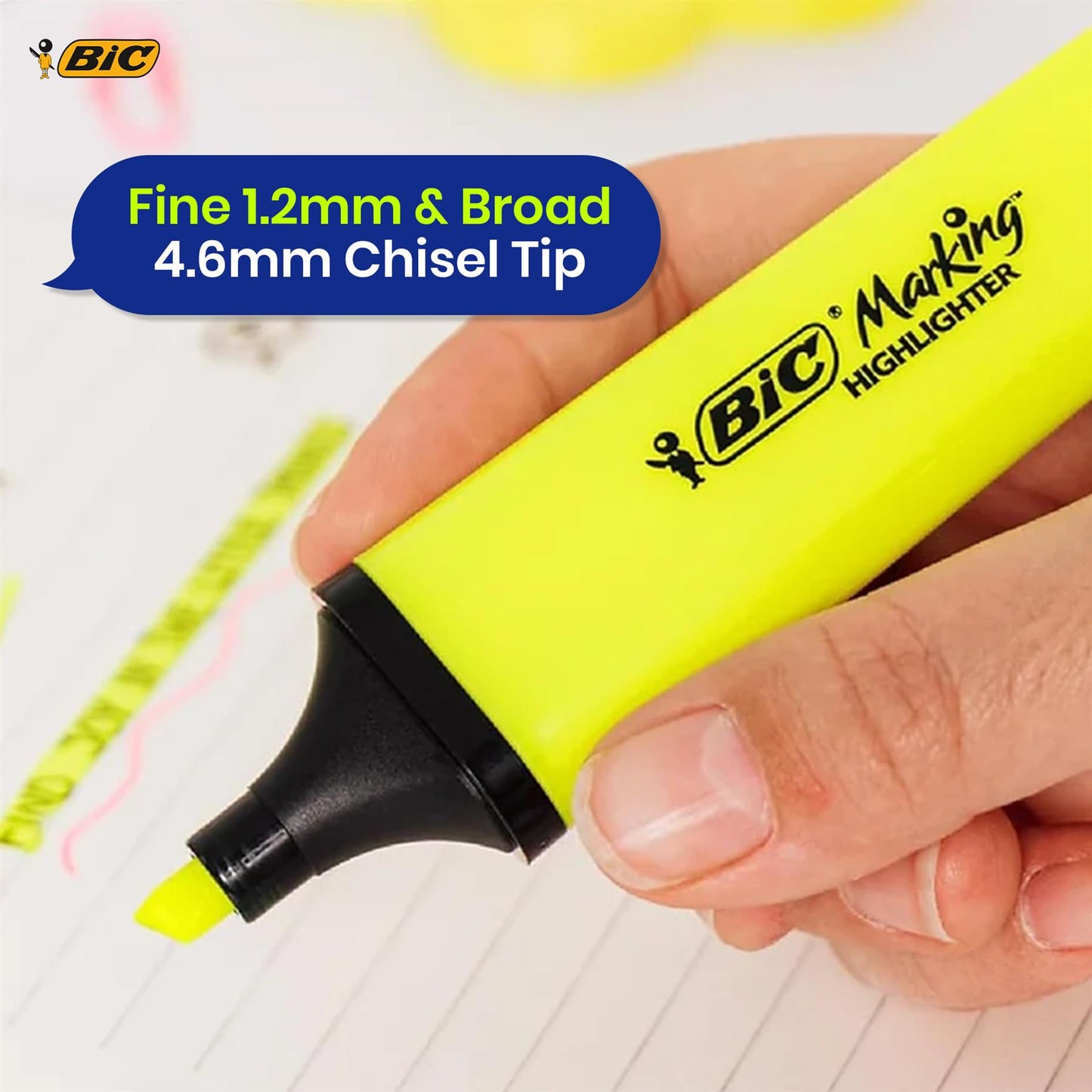 BIC 8x Marking Highlighter Flat Assorted Pastel & Neon Modular Tip for Precise Highlighting