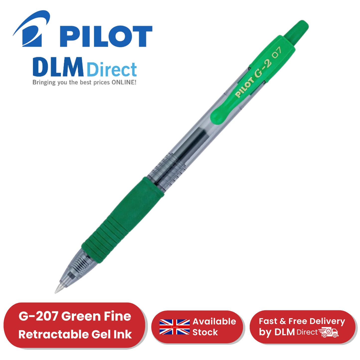 Pilot G-207 Retractable Gel Rollerball 0.7 mm Tip Medium (Single Pen) - Green