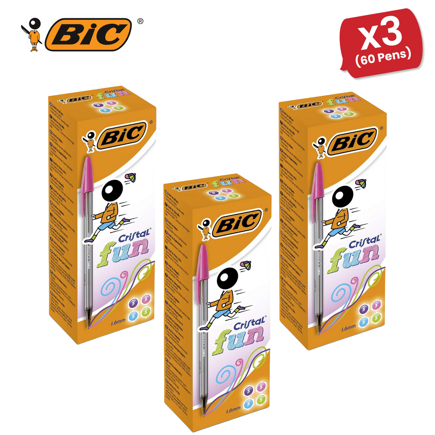 20x BIC Cristal Fun Ballpoint Pens 1.6mm Assorted Colours