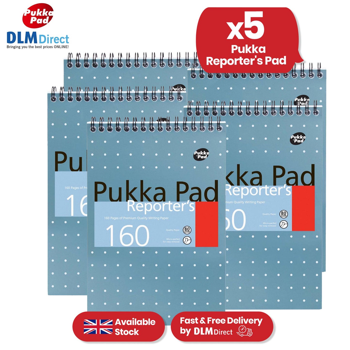 Pukka Pad Reporter's Notepad - 160 Pages Metallic Blue Spiral Notebook for Daily Notes