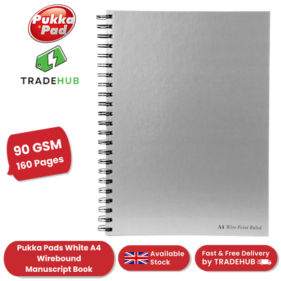 PUKKA PADS WHITE A4 WIREBOUND MANUSCRIPT BOOK 160 page 90gsm (RULED) - PACK OF 1 to 5