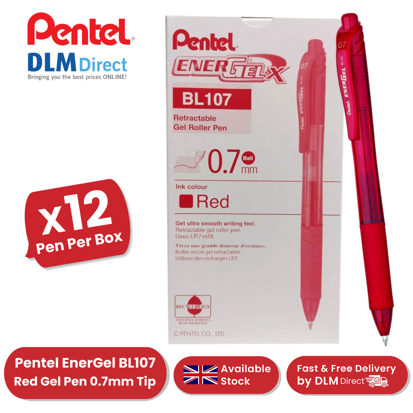 Pentel EnerGel X BL107-B - Red - Pack of 12