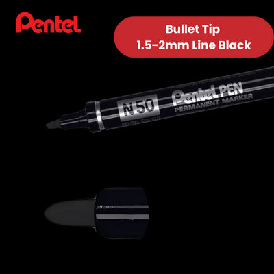 Pentel N50 Permanent Marker Bullet Tip 1.5-2mm Line Black Ref N50-A - 1 to 24