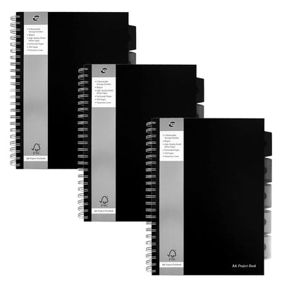 3x PUKKA PAD A4 Project Book 250 Pages Ruled Paper with Dividers for Work and Study