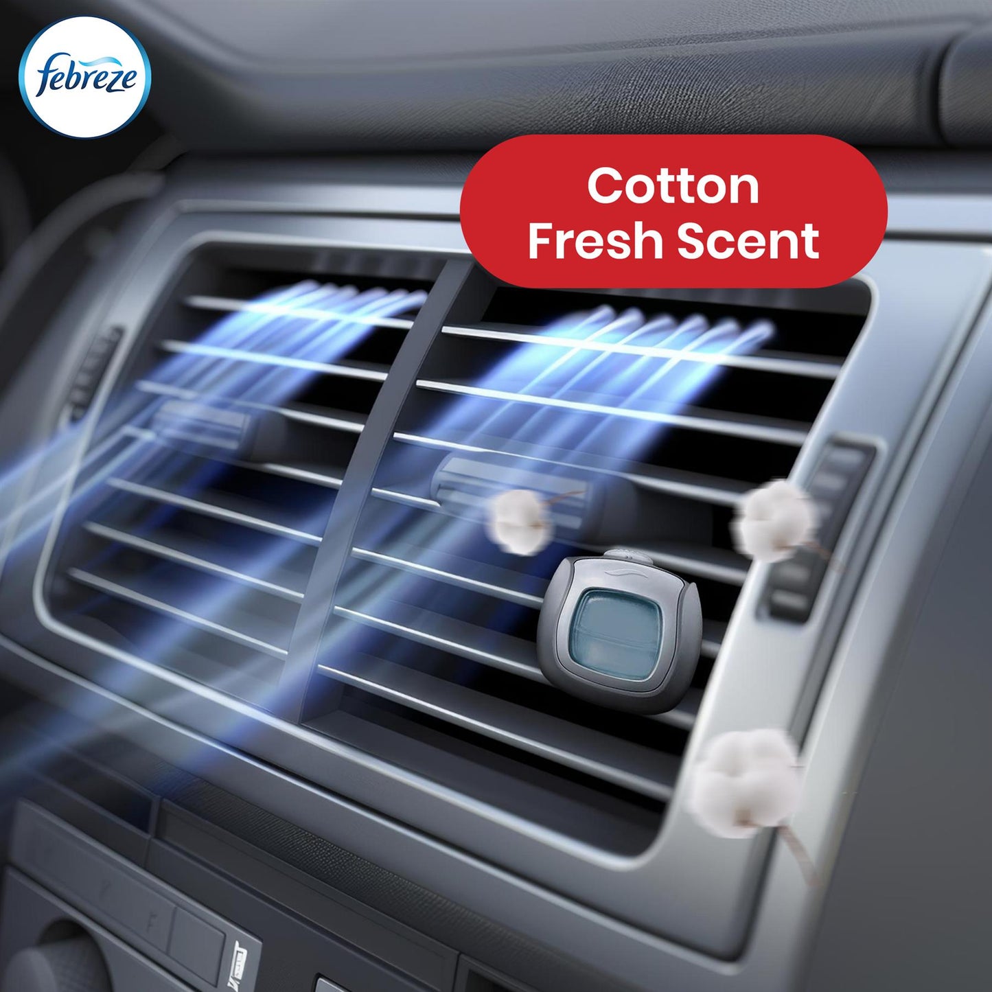 Febreze Clip-On Car Air Freshener - 2ml Cotton Fresh Gel Air Freshener for Bad Smell (Pack of 6)