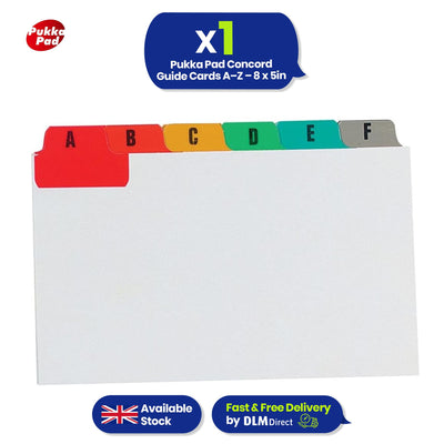 Pukka Pad A-Z Concord Guide Cards 8x5 with Colour Tabs For Filing & Study Tasks