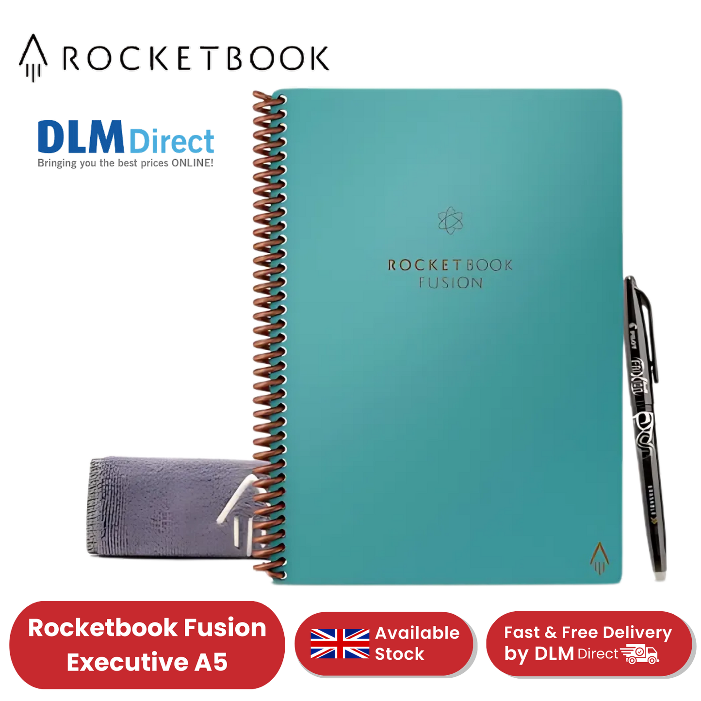 Rocketbook Fusion Executive A5 Smart Notebook Teal, Eco-Friendly & Reusable Page