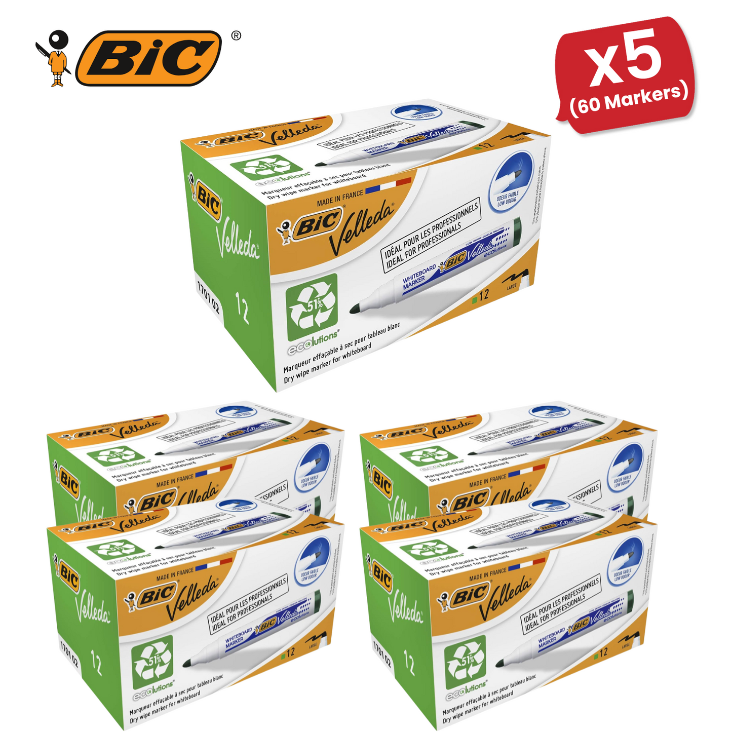 BiC Velleda 1701 Whiteboard Markers Green for Office & Classroom Use, Box of 12
