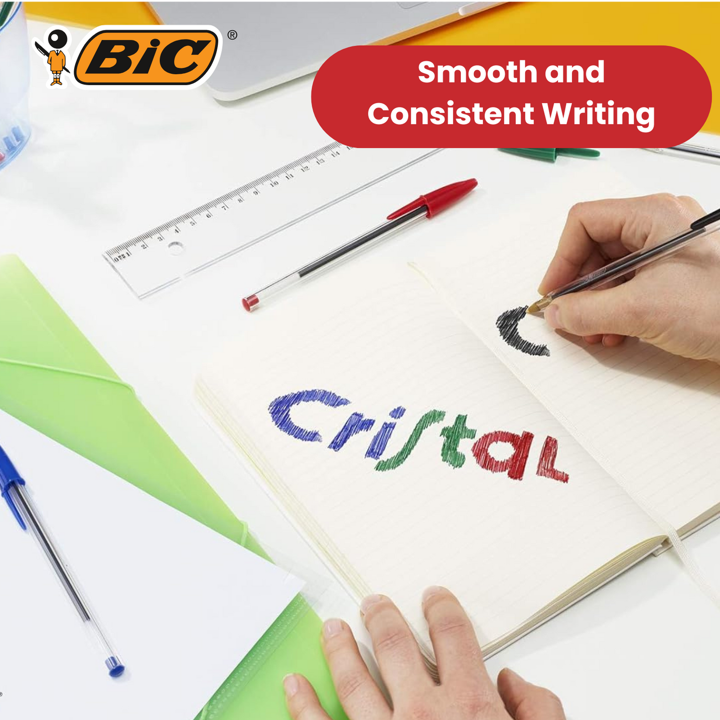 BIC Cristal Original Ballpoint Pens, Fine 1.0mm, 10 Assorted Colours, Comfortable Grip for School and Office