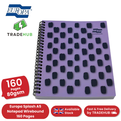 Europa Splash A5 Notepad Wirebound 160 Pages 80gsm FSC Paper Punched Purple