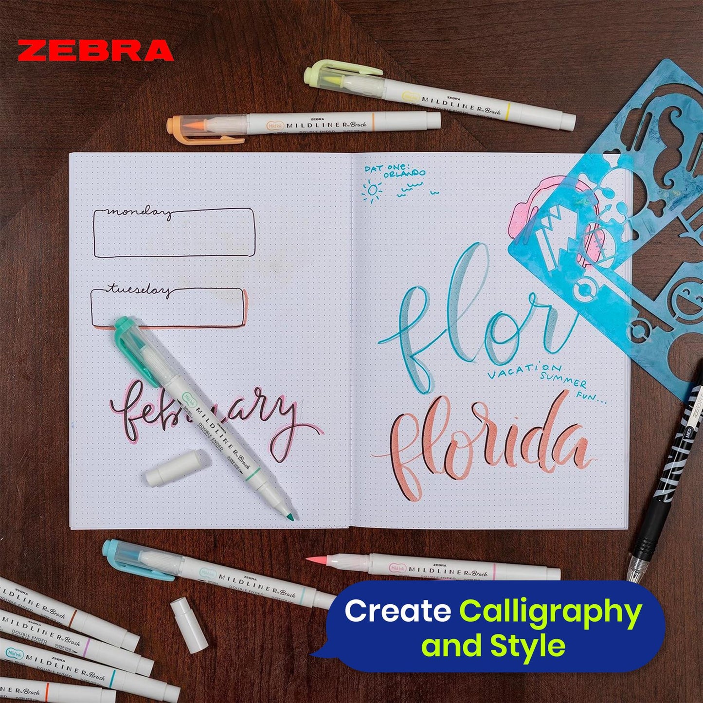 Zebra Mildliner Dual Tip Highlighter Pens Set of 15 Pastel Colours with Brush and Bullet Tip Ink