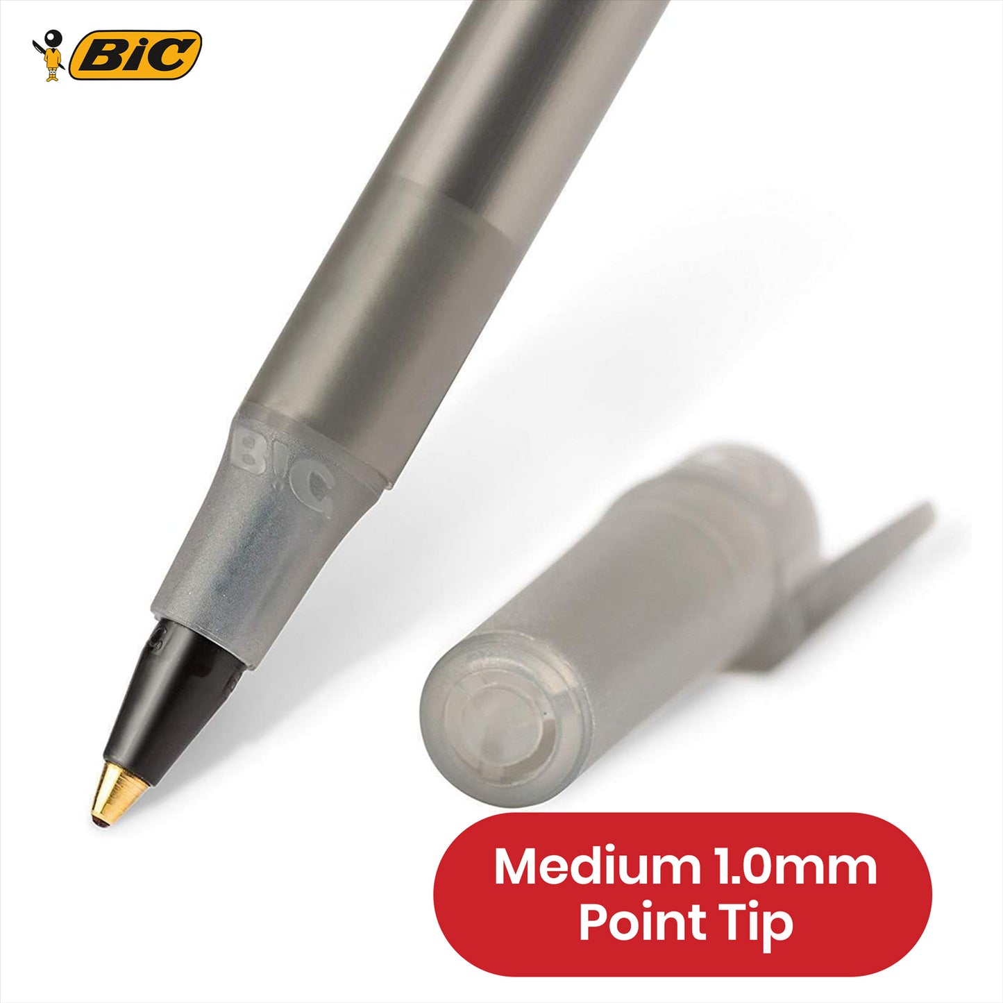 BIC Round Stic Ballpoint Pens - 8 Pcs Plastic Black Ball Pen, 1.0mm Tip Writing Pens for Office