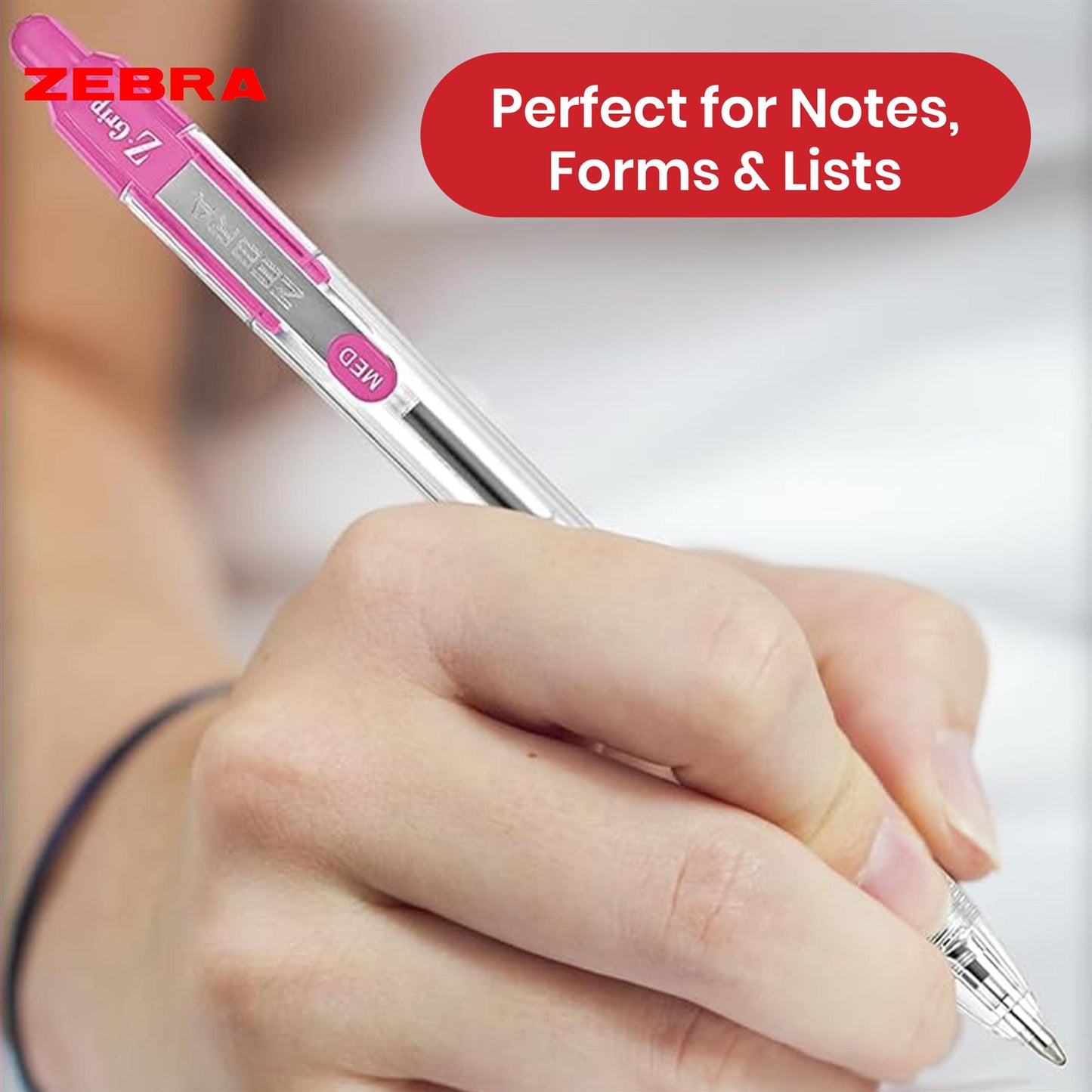 Zebra Smooth Ballpoint Pen Pink Z Grip Retractable Pen 1.0mm Medium Point Biro for School Office (Pack of 12)