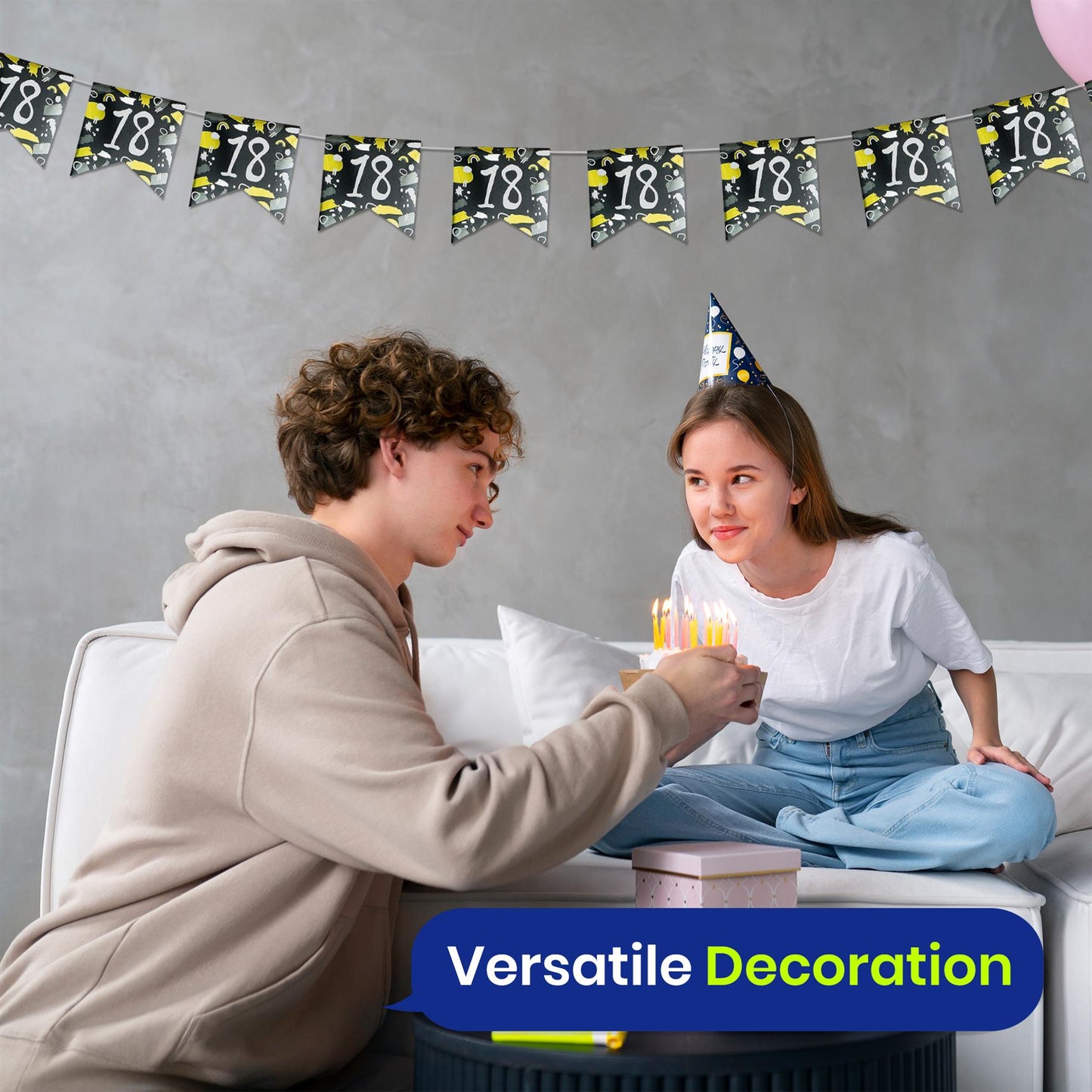 Happy 18th Birthday Black and White Bunting 4M Party Banner with 10 Flags Durable