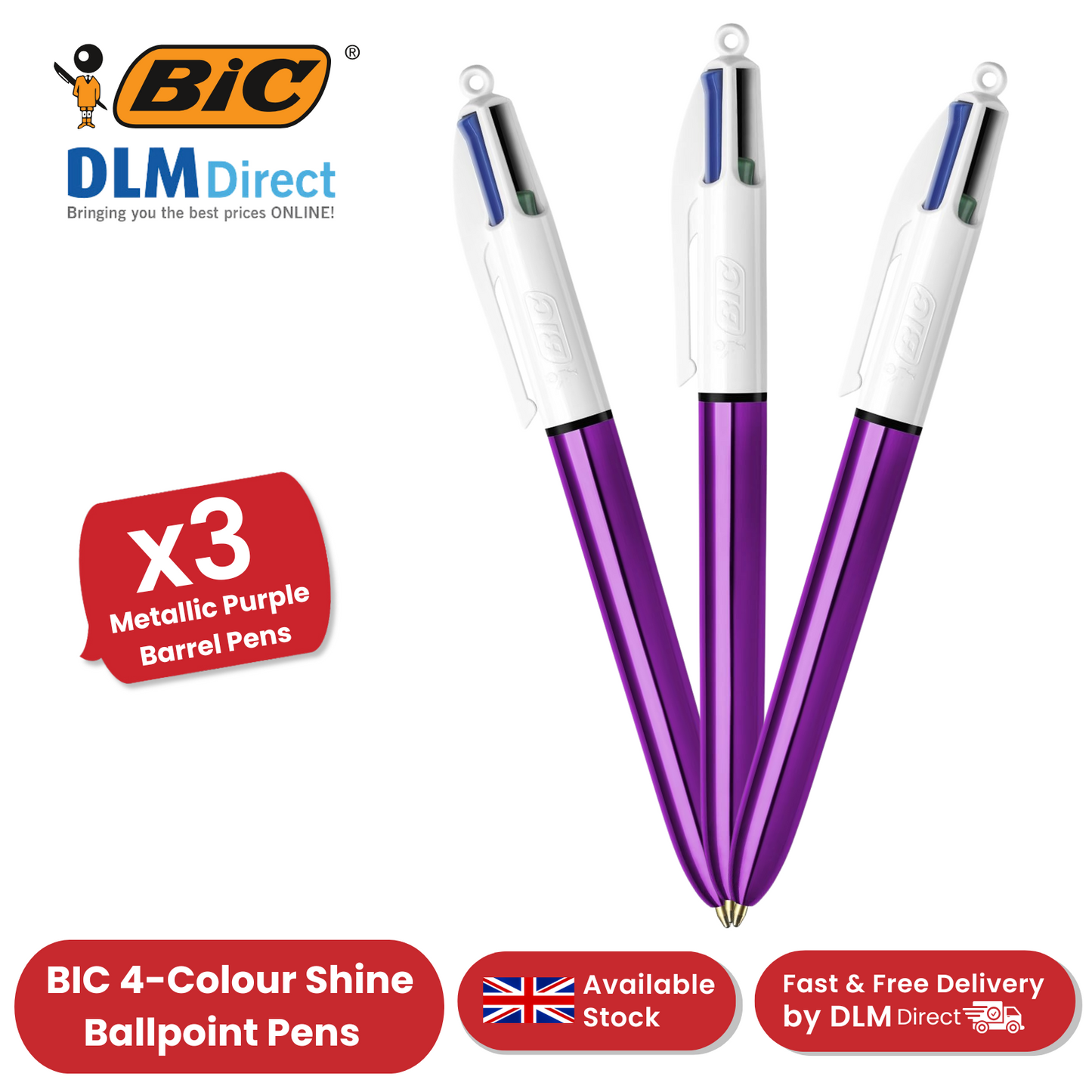 Bic 4 Colour Shine - Purple - Pack of 3