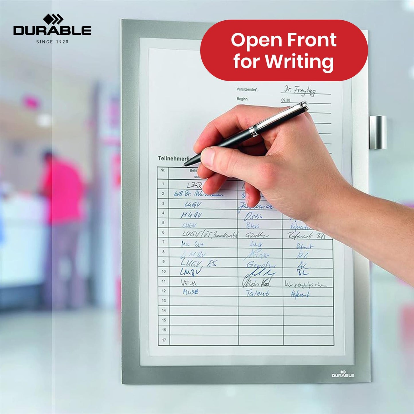 Durable DURAFRAME Magnetic Frame - Silver A4 Magnetic Sign Holders with Pen Holder for Time Tables