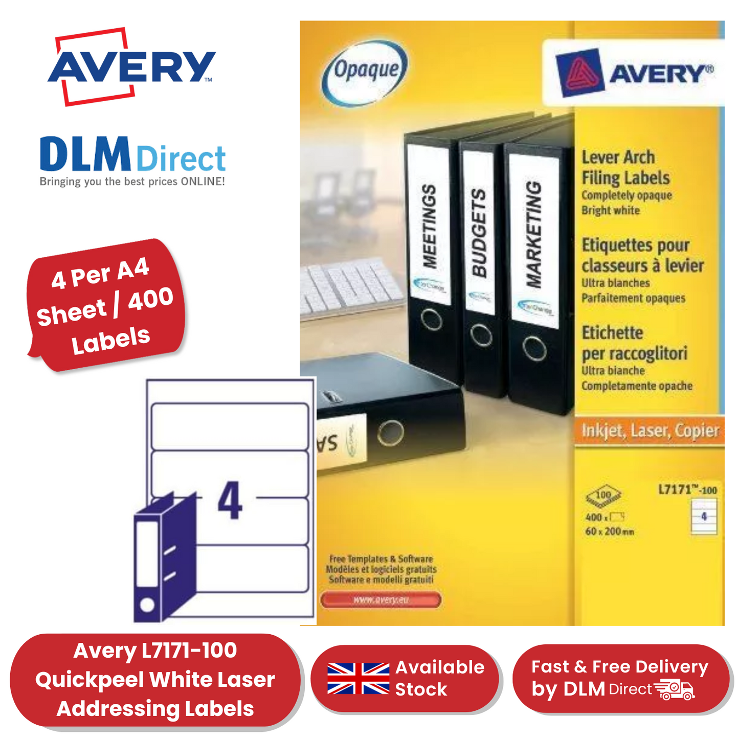 AVERY L7171-100 QUICKPEEL WHITE LASER ADDRESSING LABELS 63.5X38.1MM 100 - 1 to 5