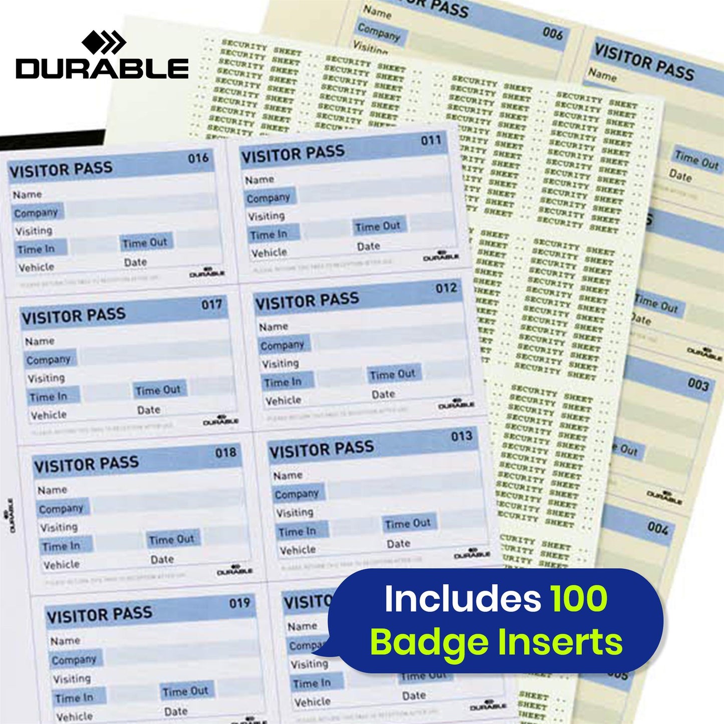 Durable A4 Visitor Sign In Book with 100 Badge Inserts GDPR Guest Log for Office Events Weddings & Meetings 90 x 60 mm