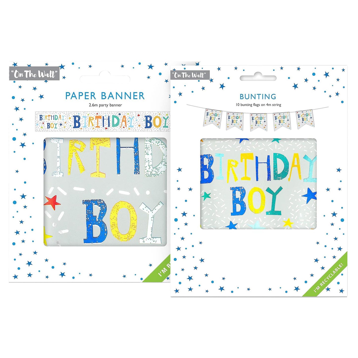 Birthday Boy Banner and Bunting Set Party Decor Pack with 10 Flags and Paper Strip