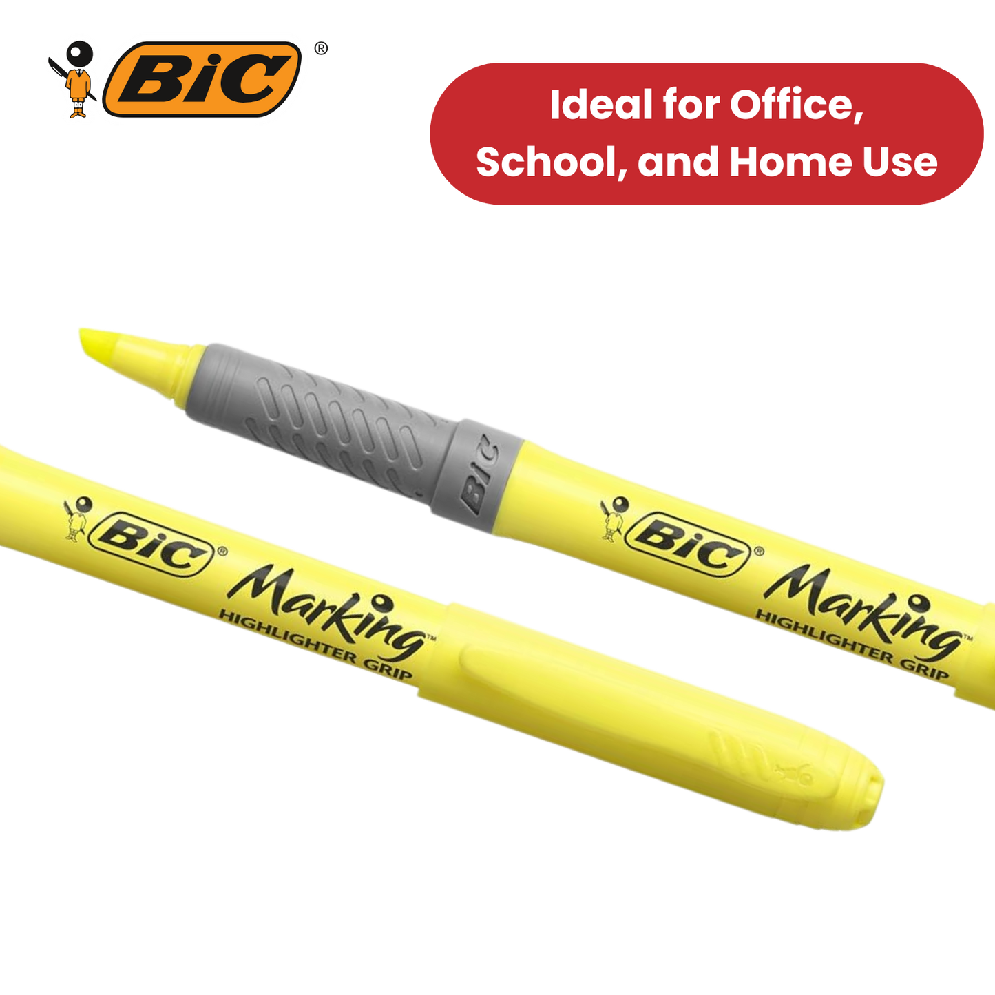 BIC Briteliner Grip Highlighters - Yellow/Blue/Green/Pink (Pack of 4)