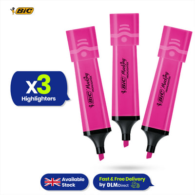 BIC 3x Marking Highlighter Flat Marker Neon Pink Modular Tip for Precise Highlighting