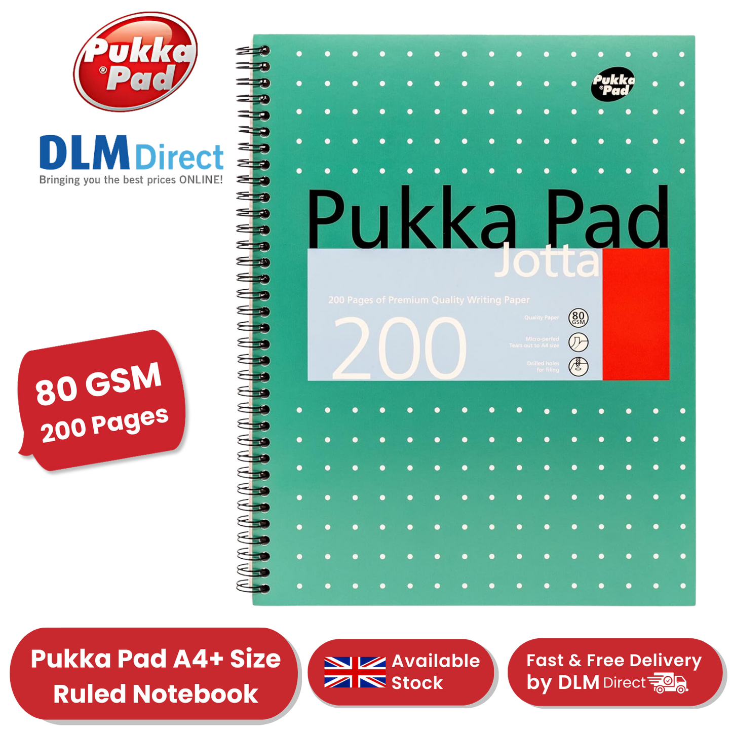 Pukka Pad A4+ Metallic Jotta Notebook, Green Wirebound, 200 Pages 80gsm