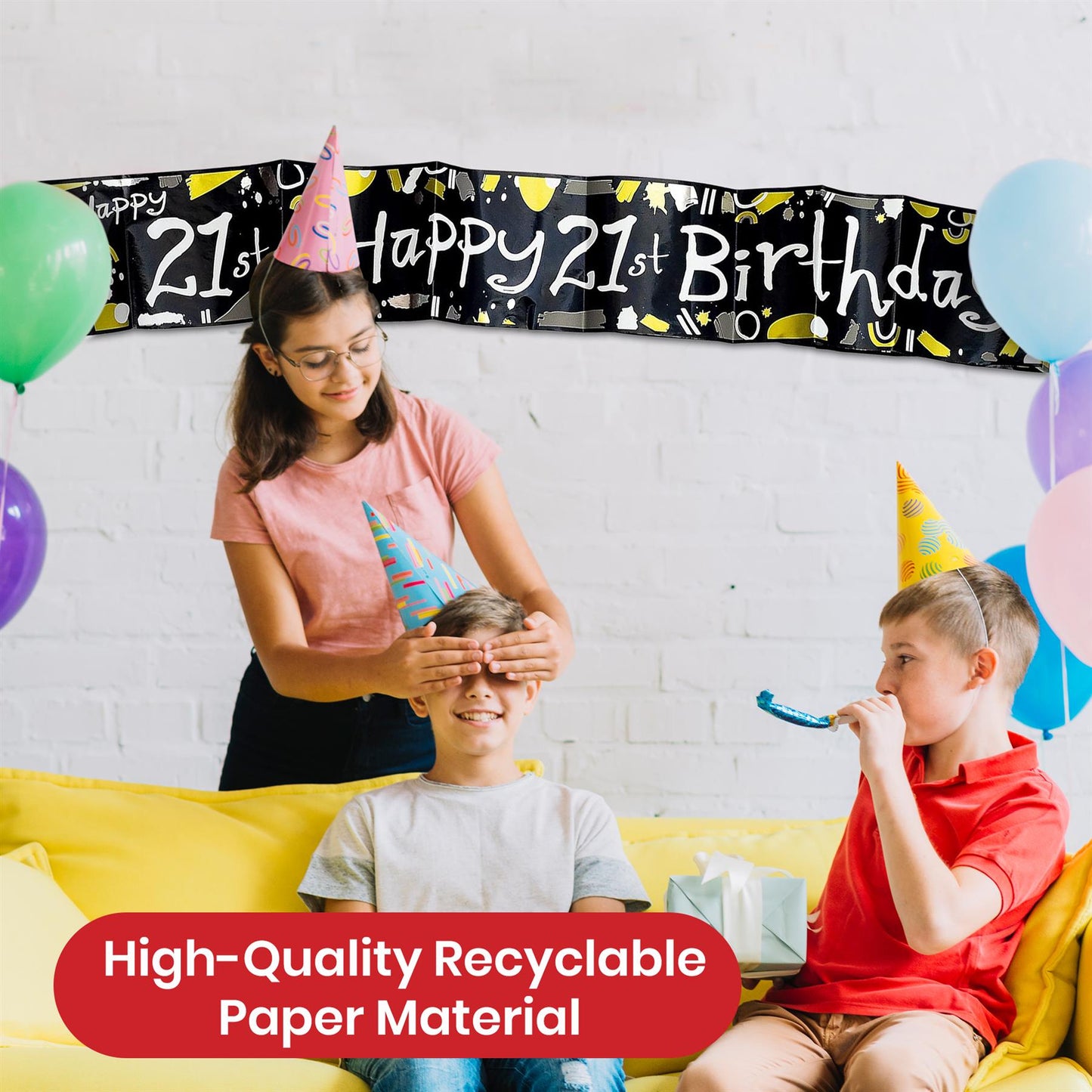 Happy 21st Birthday Black and White Recyclable Banner - 2.6m