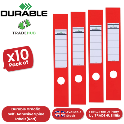 Durable Ordofix Self-Adhesive Spine Labels - Red - Pack of 10 - 60 mm Width 1-5