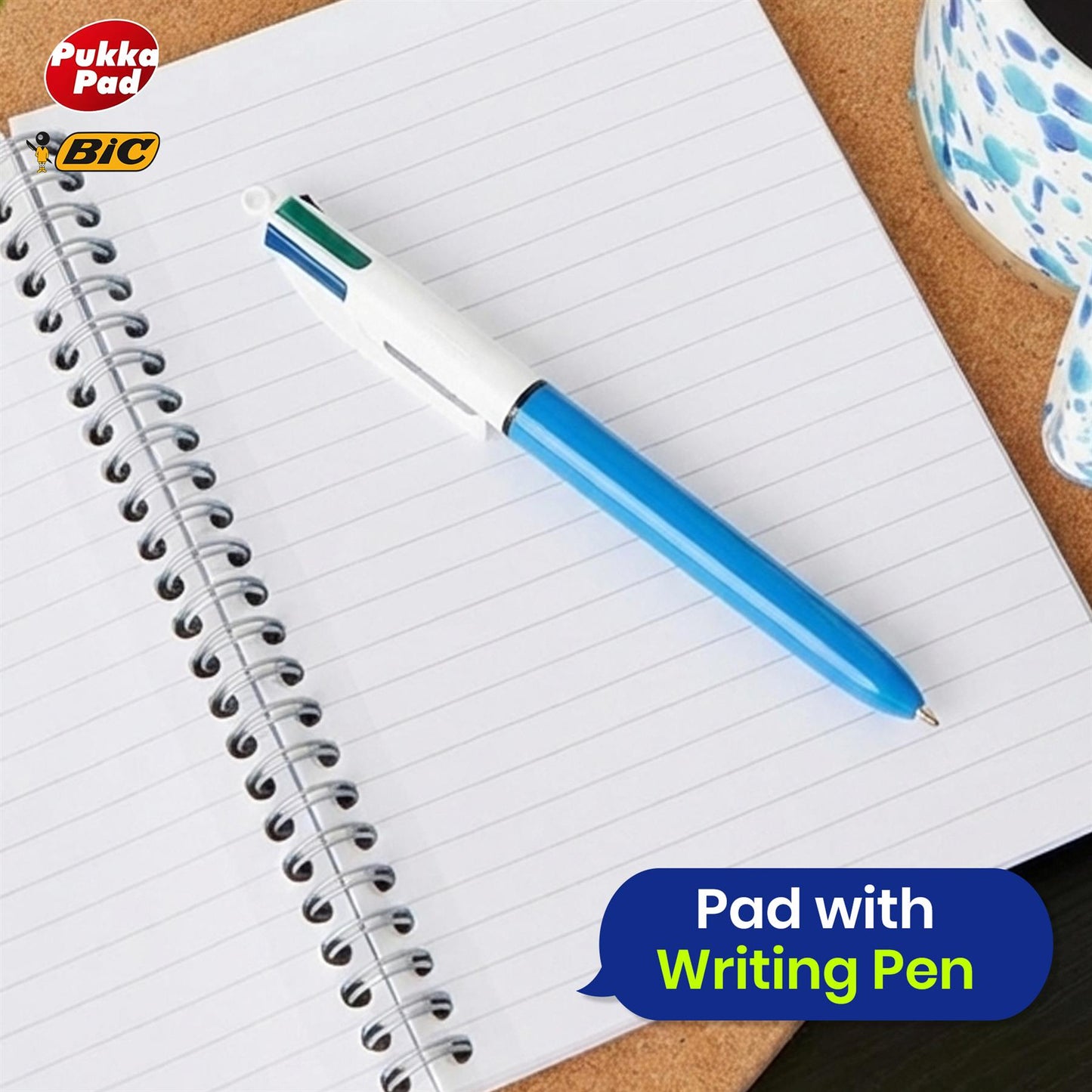 4 Colour Ballpoint Pens, Pukka Pad A4 Notebooks and BIC Markers Complete Stationery Set