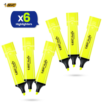 BIC 6x Marking Highlighter Flat Marker Neon Yellow Modular Tip for Precise Highlighting
