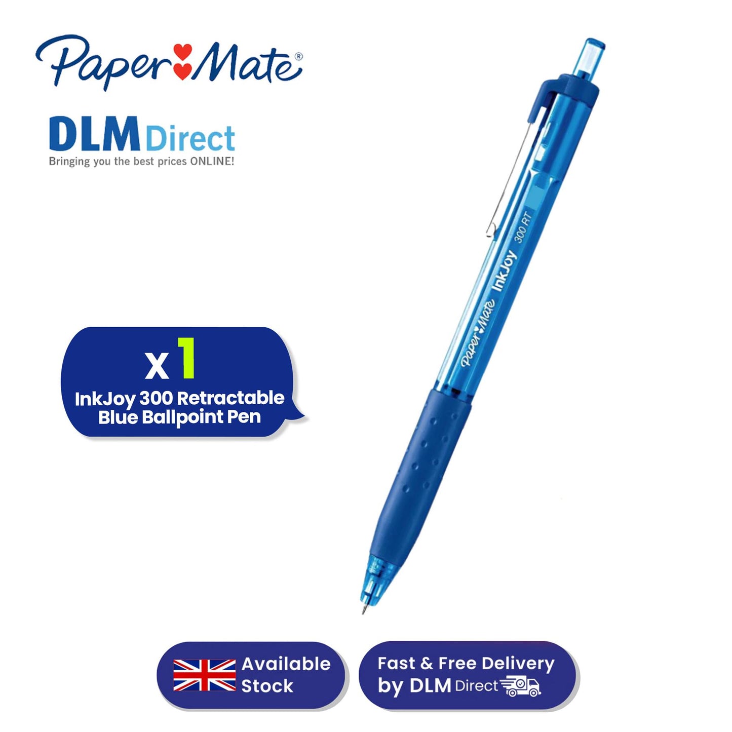 Paper Mate InkJoy 300 Retractable Ballpoint Pen 0.5mm Fine Point - Blue