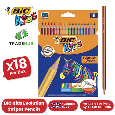 BIC Kids Evolution Stripes Colouring Pencils Assorted - Pack of 18