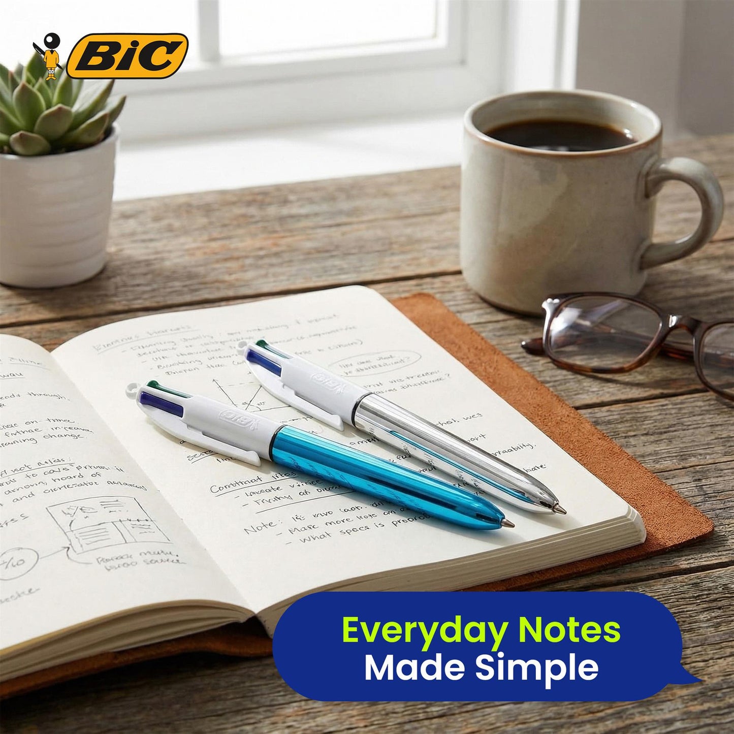 BIC 4 Colours Shine Retractable Ballpoint Pens 1.0mm Medium - Pack of 2
