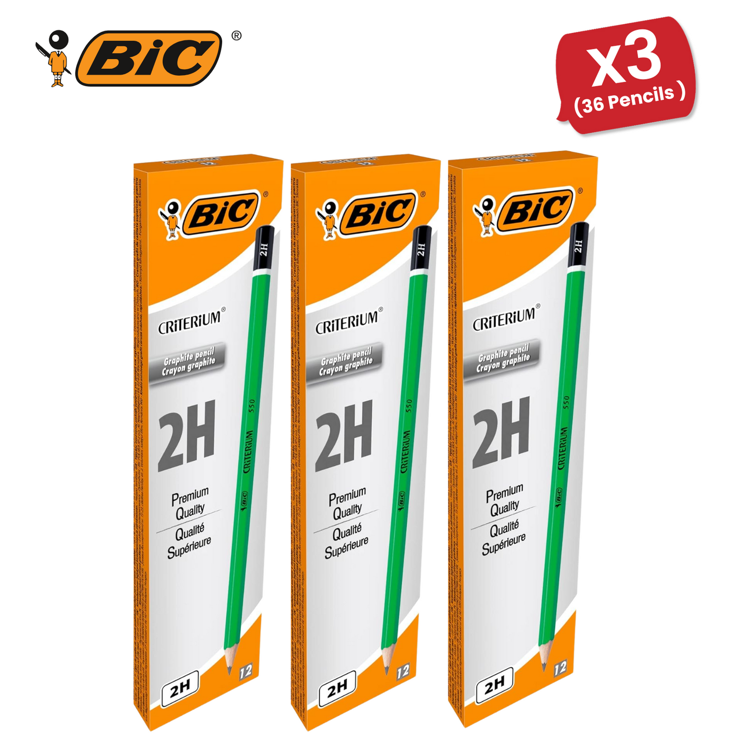 BIC Criterium 550 2H Hexagonal Pencils (Box of 12), black - Pack of 1 to 5