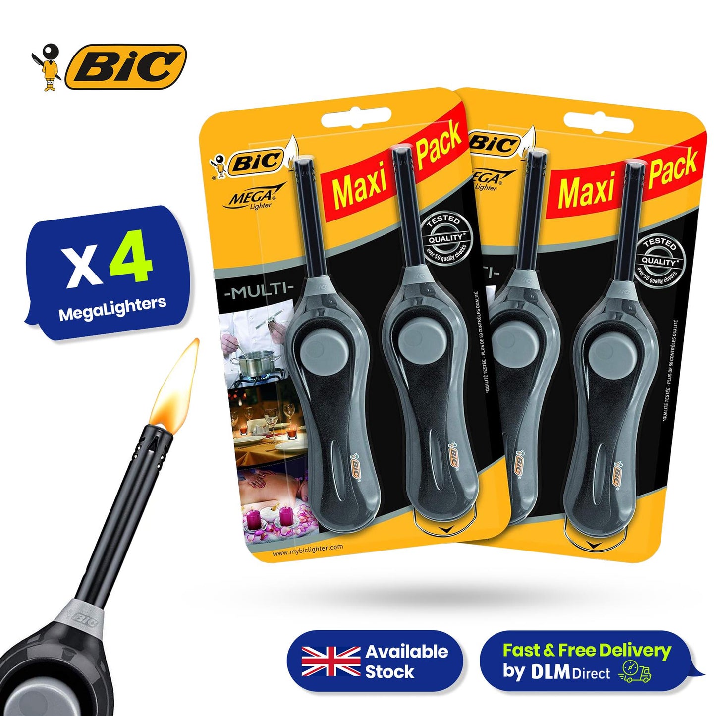 BIC Mega Standard Utility Lighter Black- 2 x Blister Pack of 2
