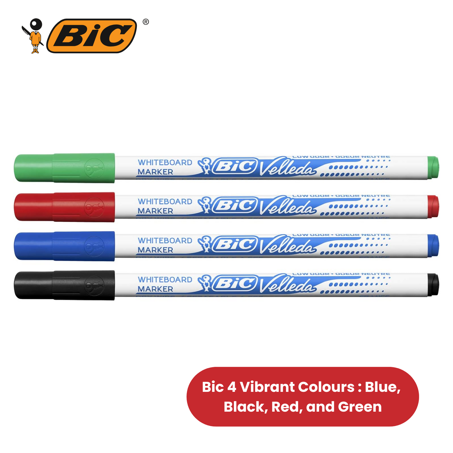 BIC Velleda 1721 Dry-Wipe Whiteboard Markers Assorted - Pack of 4