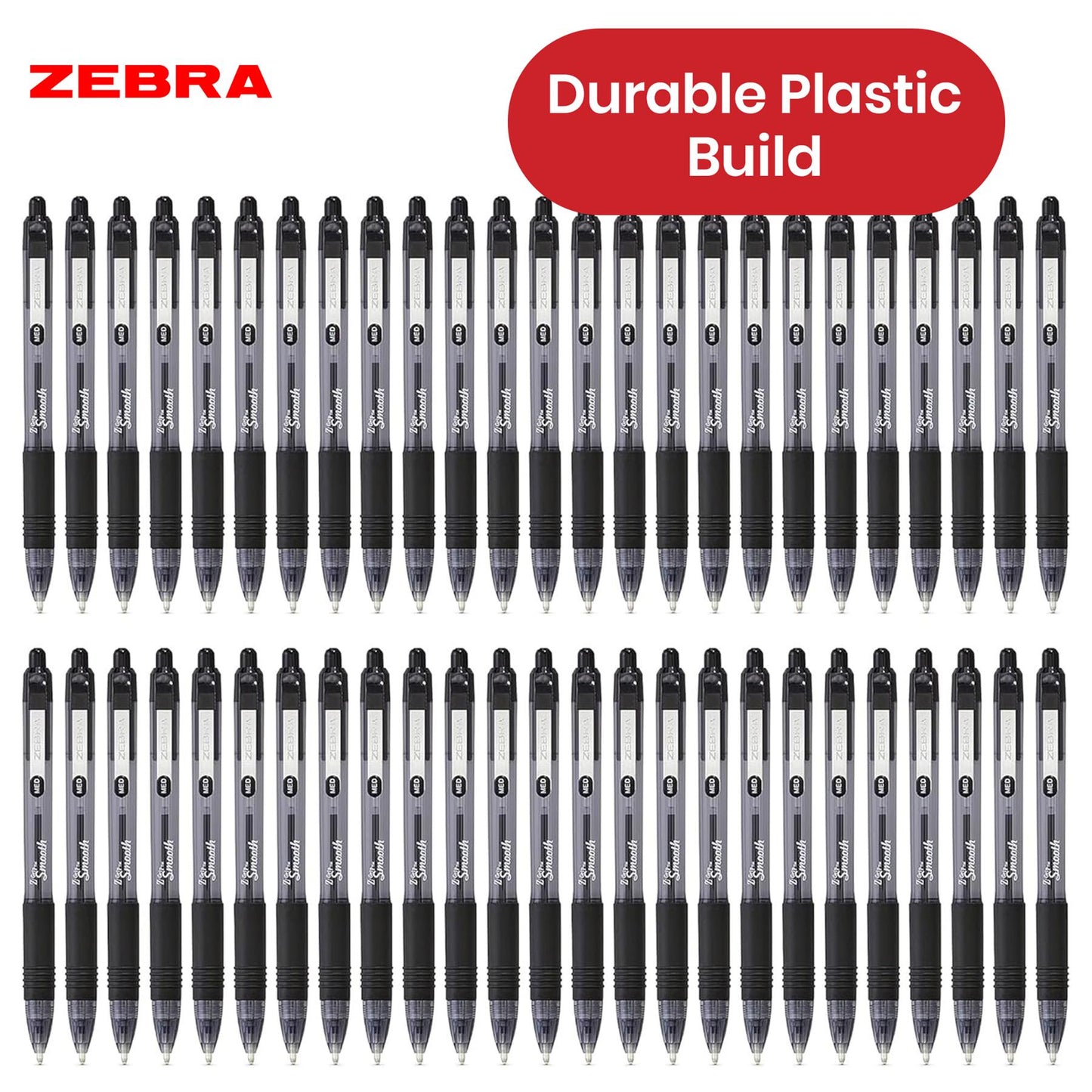 Zebra Smooth  Ballpoint Pen Black Z Grip Retractable Pen 1.0mm Medium Point Biro for School Office (Pack of 50)