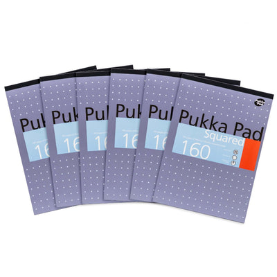 6x PUKKA PAD A4 Squared White Pad 160 Pages 5mm Grid for Maths and Technical Work