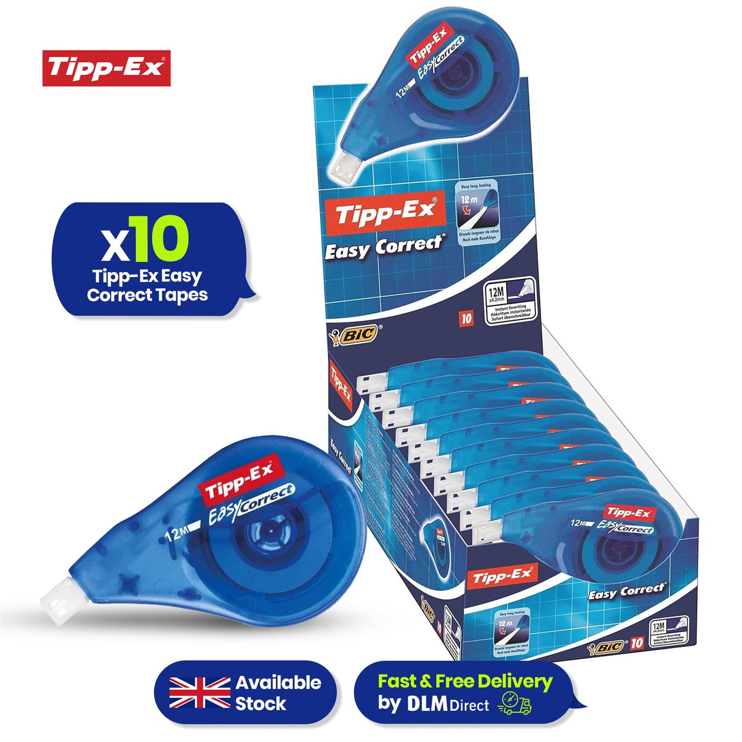 Tipp Ex Easy Correct Correction Tape Pack of 10 12m Tear Resistant Design