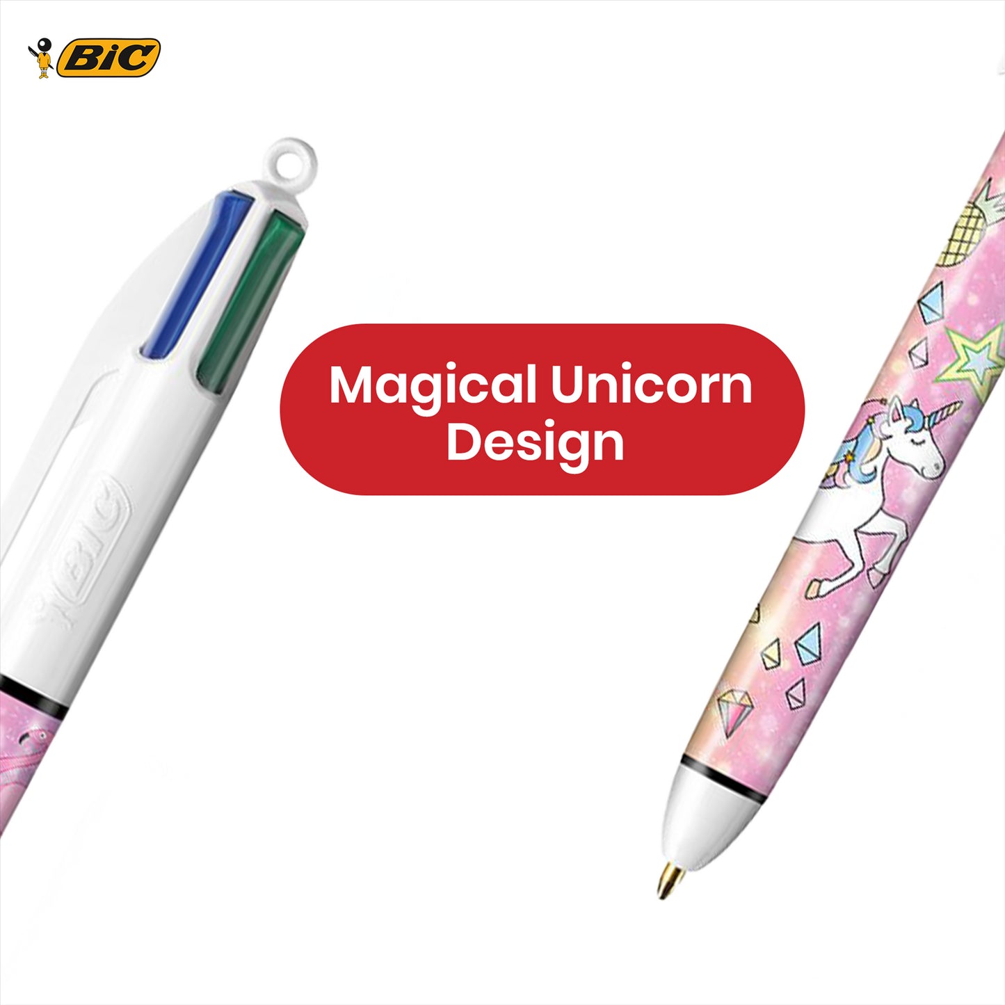 BIC 4 Colour Unicorn Pen Multicoloured 4 in 1 Ballpoint Pen for Drawing