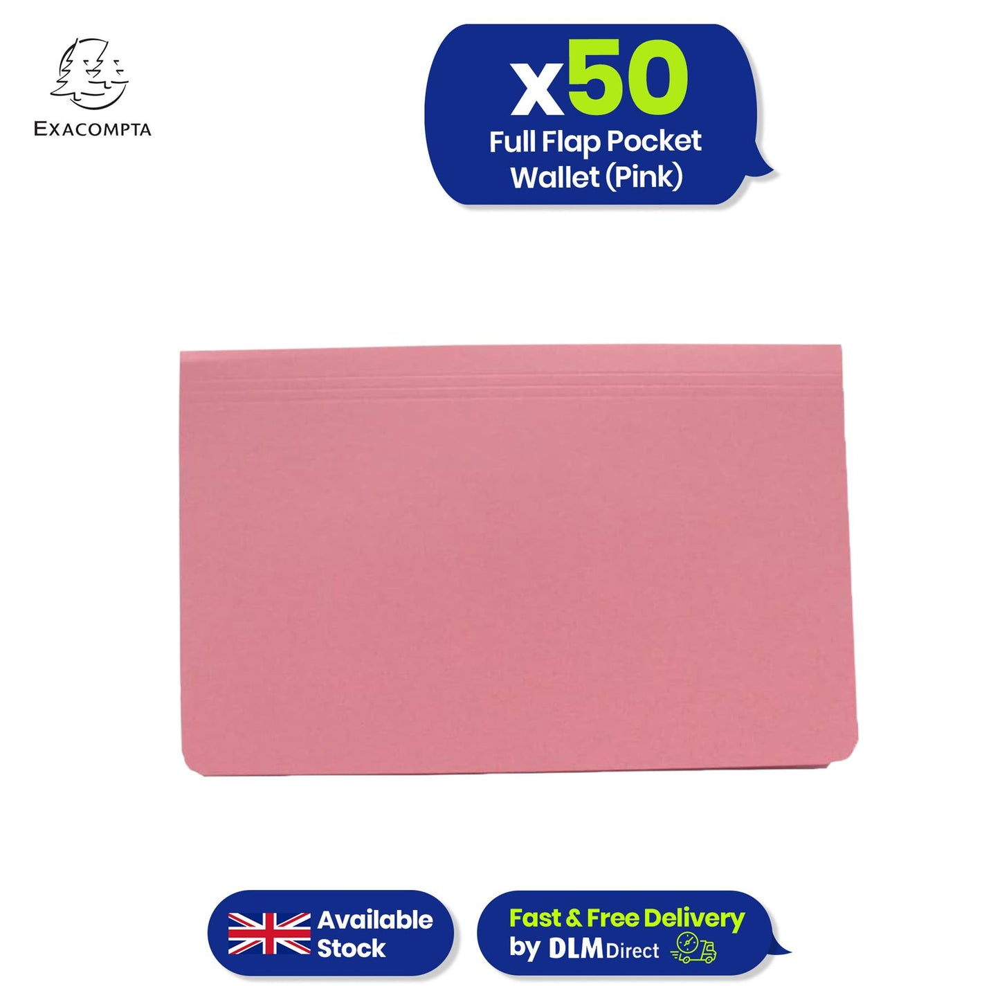 Exacompta Guildhall Pink Full Flap Pocket Wallet - Heavyweight Manilla Document Folder, Pack of 25