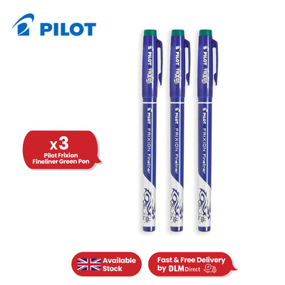 Pilot Frixion Fineliner Pens,  Erasable, 1.3mm Fine Tip, Green, Pack of 3