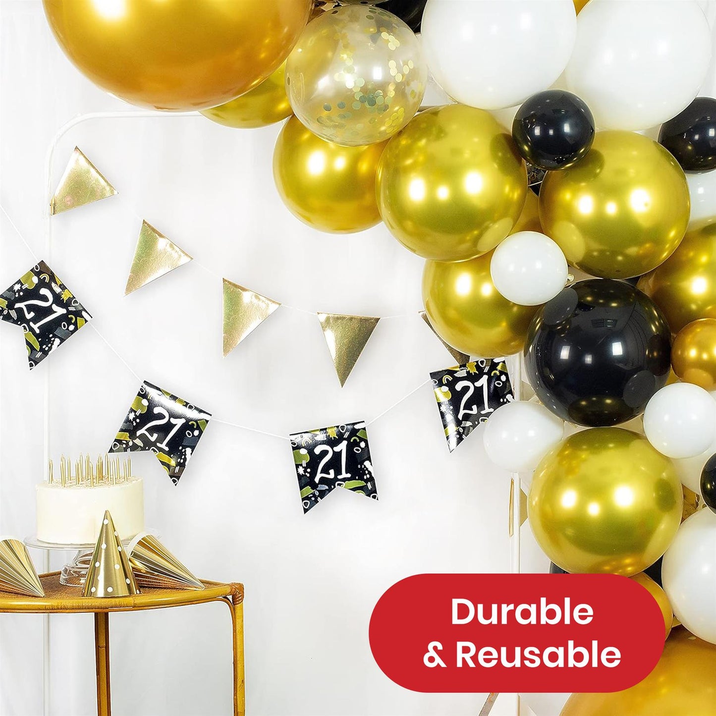 Happy 21st Birthday Black and White Bunting Hanging Party Decoration