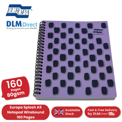 Europa Splash A5 Notepad Wirebound 160 Pages 80gsm FSC Paper Punched Purple