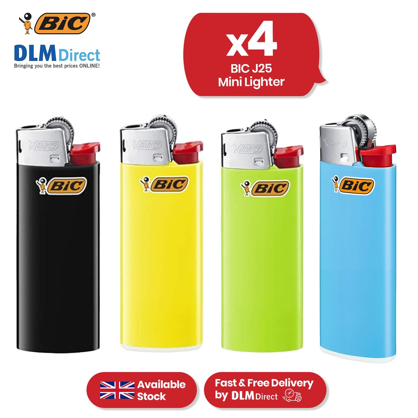 BIC J25 Mini Lighter - Assorted Colour long-lasting lighters, Up to 1,450 Lights Lighter for Smoking
