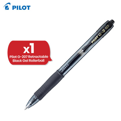 Pilot G-207 Rollerball - 0.4mm Tip Black Writing Pen, Retractable Biro, Smooth Ink Gel Pen for Notes