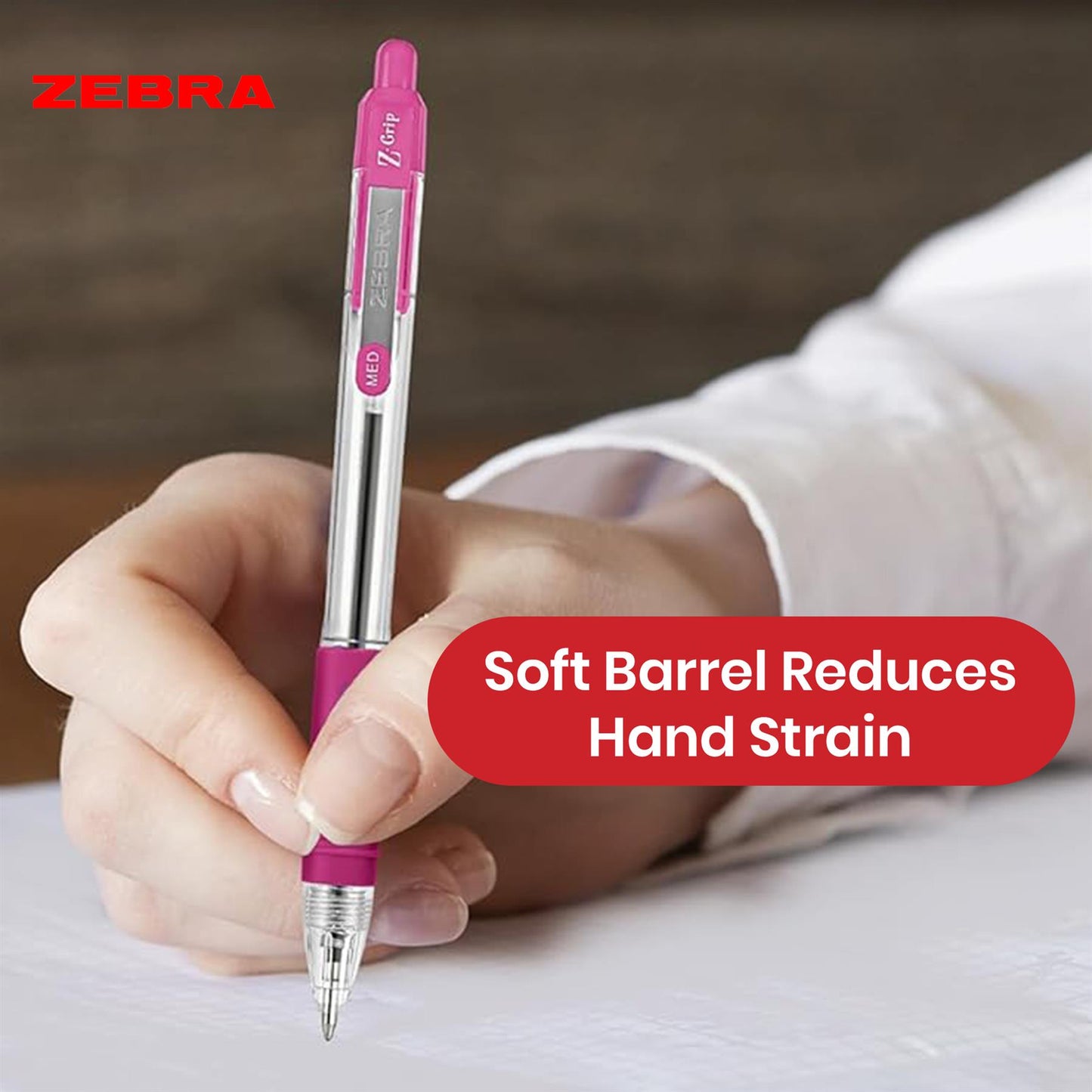 Zebra Smooth Ballpoint Pen Pink Z Grip Retractable Pen 1.0mm Medium Point Biro for School Office (Pack of 12)