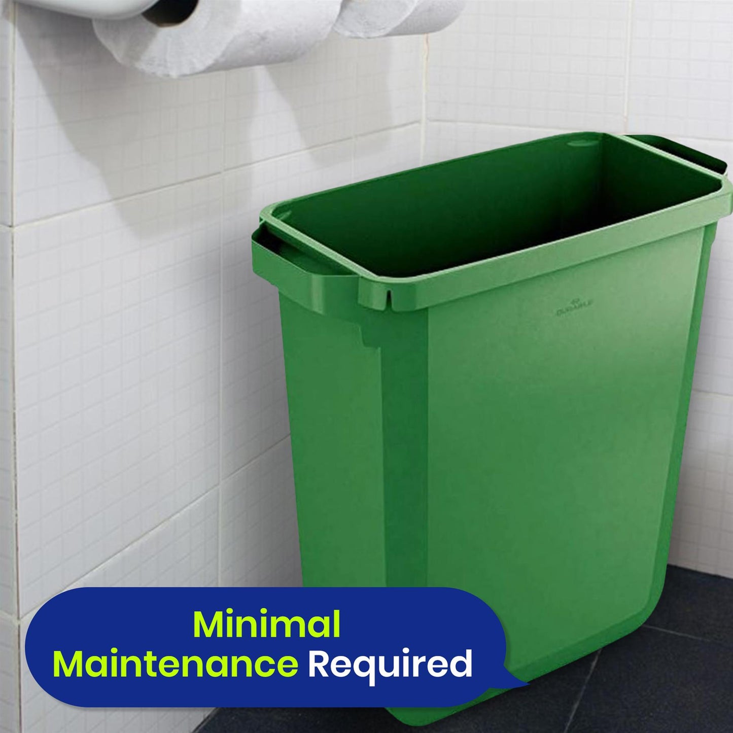 60L Durable DURABIN Green Plastic Waste Bin with Open Top & Handles for Home & Office