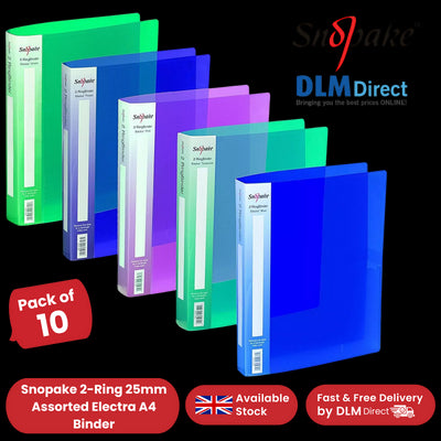 Snopake 2-Ring 25mm A4 Electra Binders Assorted Colors, Durable & Stylish x10