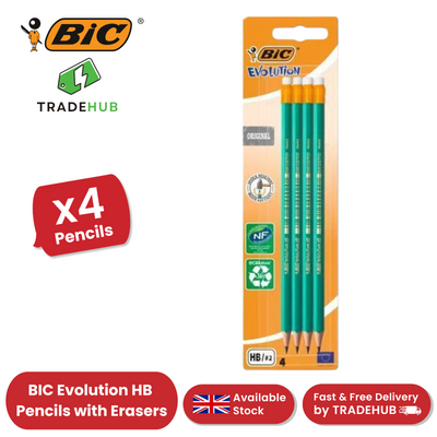 BIC Evolution Original HB Graphite Pencils Rubber Tipped - 4 Count (Pack of 1)